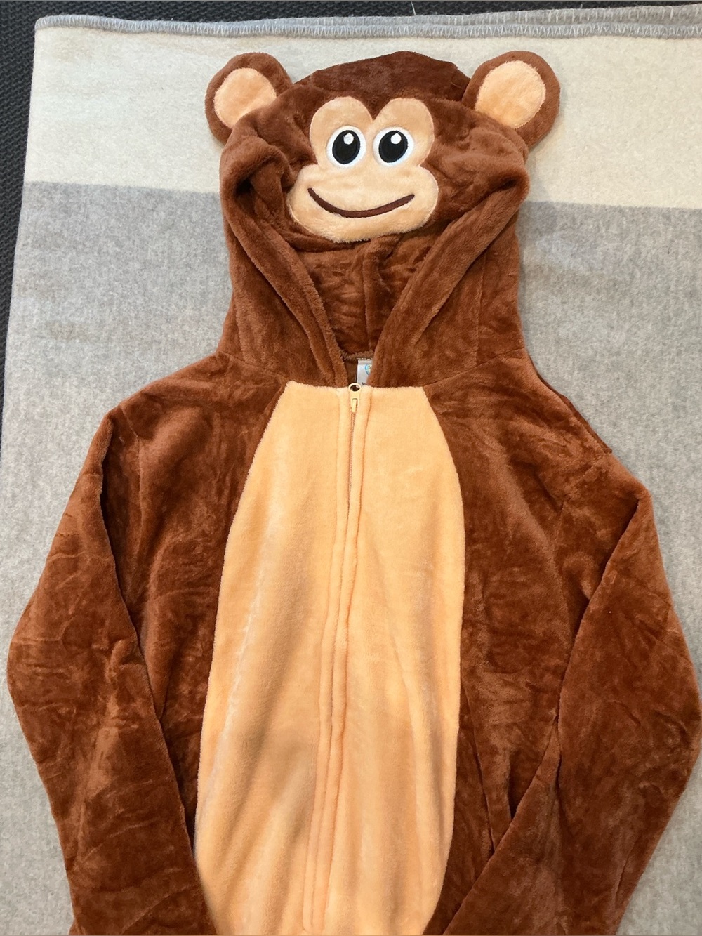 HALLOWEEN Monkey Hooded Onesie - Brown and Tan Plush